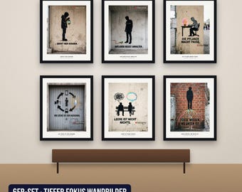 Set di 6 poster stampabili per casa, ufficio e luogo di lavoro | Arte murale street art con citazioni | Decorazione per la scrivania | Concentrazione profonda | Scarica