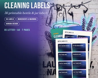 Etichette stampabili fai da te per spray detergenti | 36 etichette per flaconi di detergenti non tossici con ingredienti | Etichette PDF per barattoli di detergenti naturali