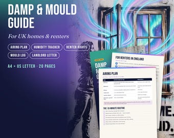 Guida stampabile su umidità e muffa nel Regno Unito | Rimozione della muffa nera, monitoraggio della condensa e dell'umidità | Lettera degli inquilini al proprietario in formato PDF