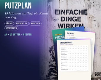 Modello PDF per la pianificazione delle pulizie da stampare | Agenda settimanale e mensile | Routine di 15 minuti | Agenda per la pulizia domestica senza prodotti chimici