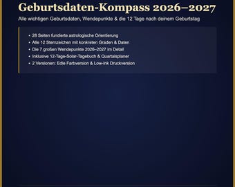 Geburtsdatum Horoskop 2026 2027 Arbeitsbuch PDF: Wendepunkte für alle 12 Sternzeichen und 12-Tage-Solar, A4 Deutsch