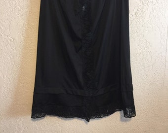 Vintage Black Nylon & Pretty Lace Skirt Slip ~ Medium