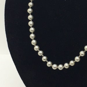 Classic Vintage Silvery Costume Pearl Necklace, Hidden Bead Closure