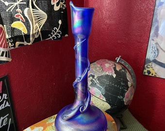 Large Vintage Rose Water Rosewater Sprinkler.Hand Blown Blue-Purple Iridescent Glass