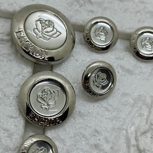 6 Vintage Escada Carved Look Rose in Silver Tone Replacement Buttons