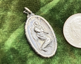 Ancien Pendentif Médaille Saint-Christophe En Métal Argenté - Régional, Porte-bonheur