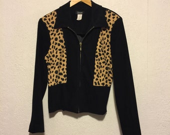 Vintage 1990s Light Jacket ~ Black & Animal Print ~ Size 6