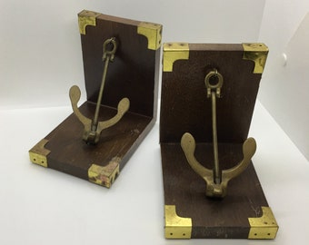 Brass Anchor Wood Bookends ~ Handmade Vintage Nautical Decor