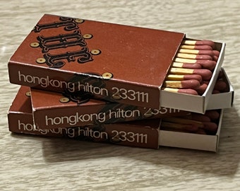 The Grill Hong Kong Hilton Wooden Matches Brown Tips, Matchbox Vintage Advertising