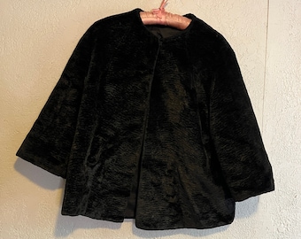 Vintage Black Chenille Velvet Carpet Swing Coat Jacket