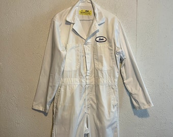 Worn Vintage WHITE Mechanic Work Coveralls .Louie Patch. USA Workwear/Uniform 40