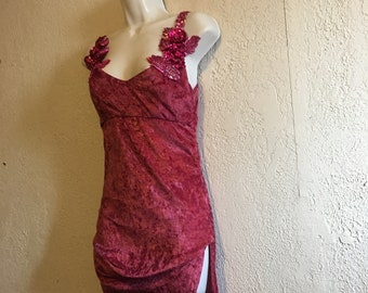 Vintage 1990s Unique Embellished Pink Stretch Velvet Stage Costume Party Dress
