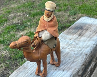 Vintage Stuffed Leather Camel Figure with Rider