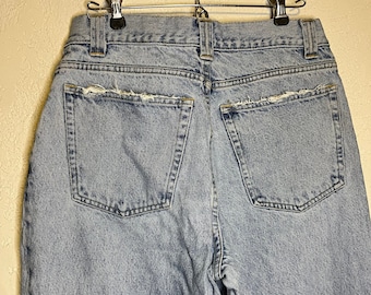 1990s Vintage J Crew Jeans, 30x32 . Light Blue Denim w Frayed Pockets