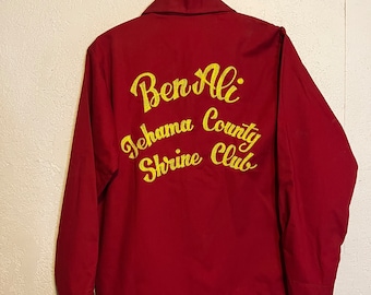 Vintage Shriners Red Windbreaker Jacket w. Chainstitch Embroidery ~ Ben Ali Tehama County California