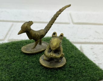 2 Vintage Solid Brass Mini Animal Figurines