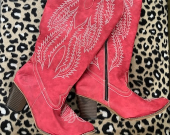 Tall Red Cowgirl Boots ~ Faux Leather Cowboy Boots . Eur 43, US 12