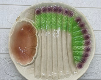 Vintage French Faience Asparagus Plate, Esdeve Sarreguemines, as-is