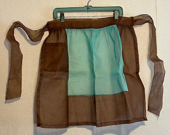 Vintage Aqua & Brown Organza Hostess Apron