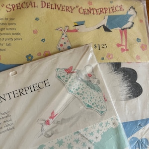 Hallmark 2x Vintage Baby Shower Party Centerpieces, Mr. Stork & Umbrella Parasol
