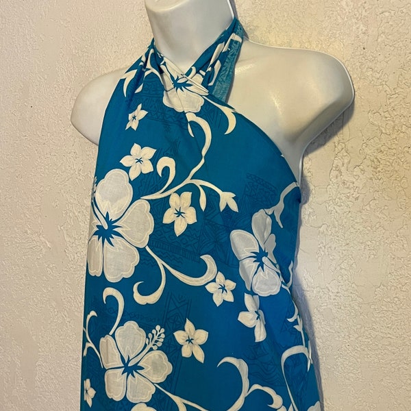 vintage Hilo Hattie Hawaiian Wrap Dress, Cover-Up ~ Turquoise & White Floral, OS