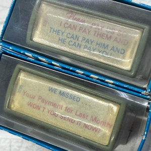 2 Vintage Bill Inking Rubber Stamps Funny Please Pay Us, So I Can Pay Them +1 NOS