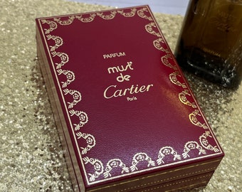 Perfume Must de Cartier Vintage VACÍO, 2 frascos VACÍOS, estuche de piel rojo