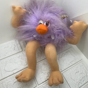 Vintage 1980s Sir Laugh-A-Lot Purple Fur Monster Plush, Cuddle Wit Inc.