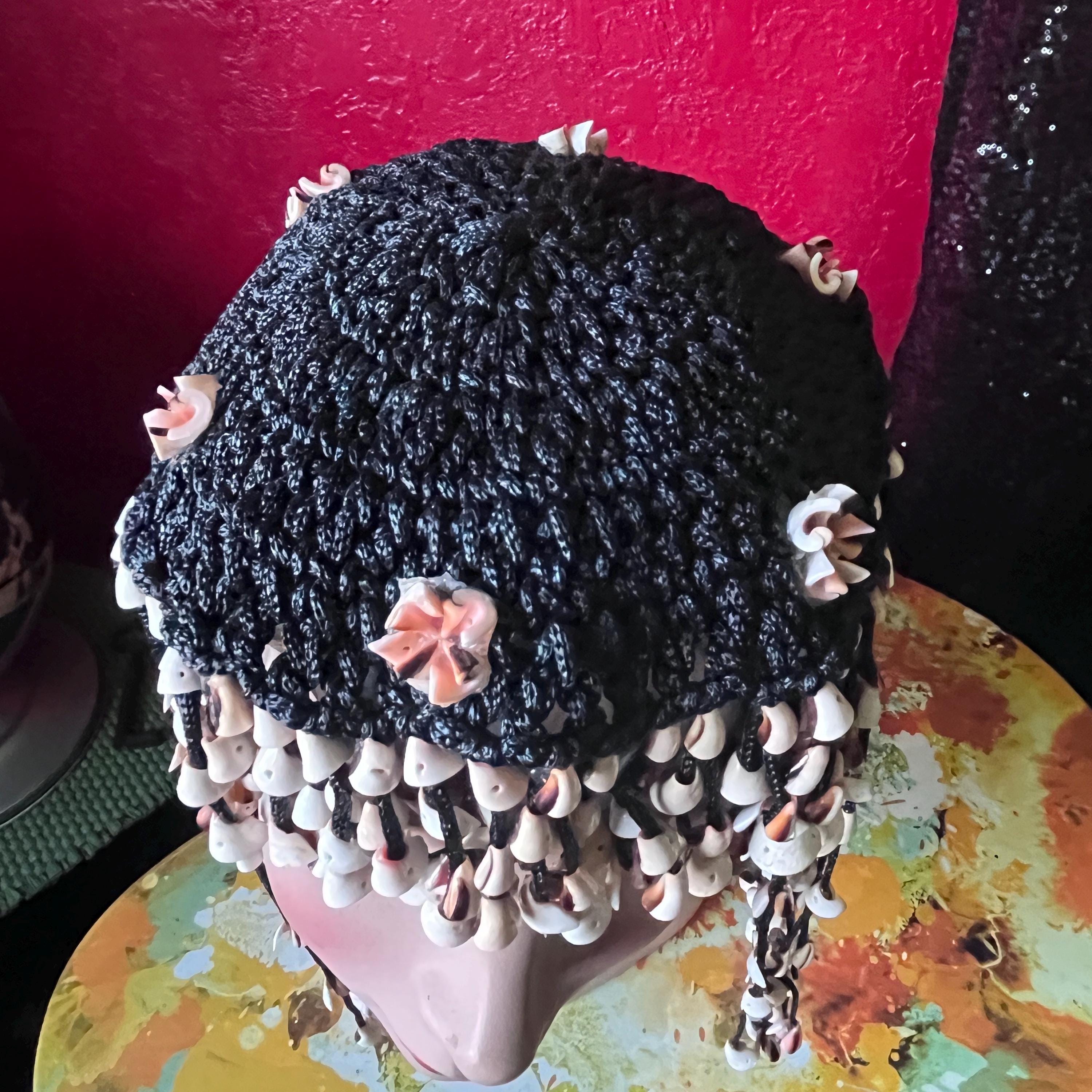 Vtg 70s Macrame Crown Headpiece Cowrie Shell Flapper Seashell Bohemian Cleopatra Regal Reverie: Handmade Cleopatra-Inspired Cowrie Shells  main image 2