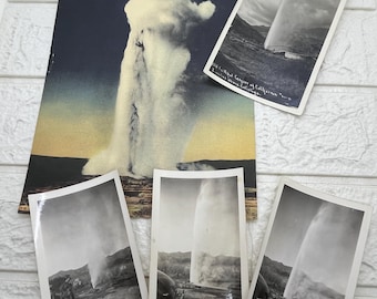 カリフォルニアのオールド・フェイスフル・ガイザーのヴィンテージお土産セット～オリジナル写真、RPPC、特大ポストカード