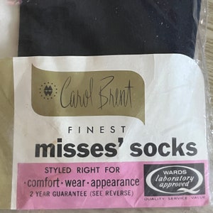 NOS Vintage Black Nylon Anklet Socks by Carol Brent . Size 10 - 11 1/2