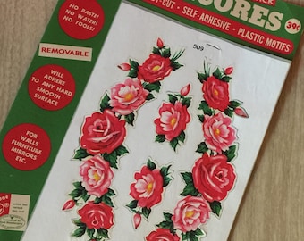 1950s Pink Floral Sticker Bogen ~ Vintage Firestone Velon Kunststoff