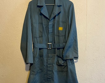 Worn Vintage Ben Davis Yellow Tag Blue Herringbone Belted Shop Coat . 38 R