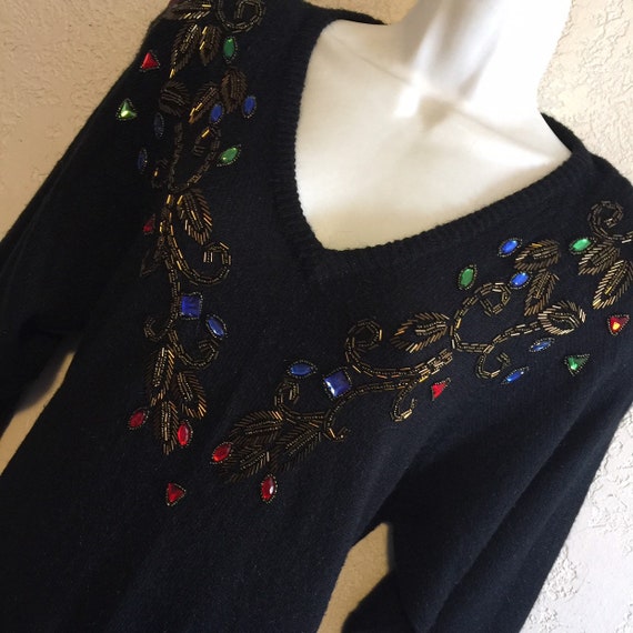 Heavily Jeweled & Beaded Vintage 1980s Black Sweater Dress by | Etsy