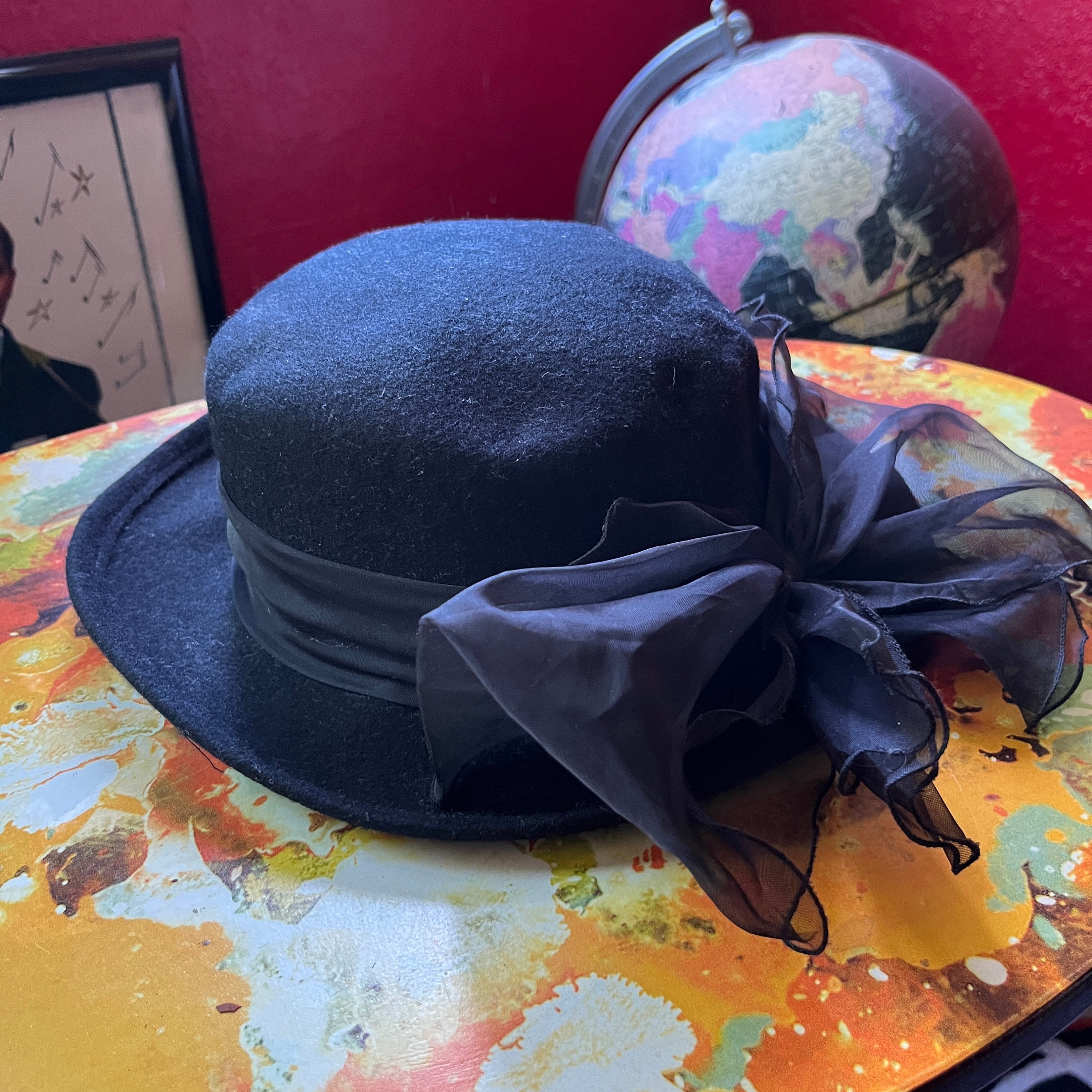 Vintage Womens Peruvian Hat Riding Wool Embroidered Ribbon Rim Rope Band Black 5 Gaucho Hat – Peruvian Connection main image 4