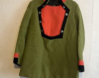 Vintage Gaula Norway Boiled Wool Tyrolean Trachten Bib Front Pullover Sweater Top