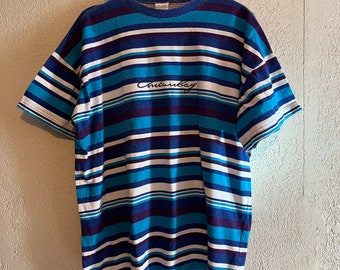 Vintage Union Bay Blue Striped T-Shirt w Embroidered Logo . One Size Fits All