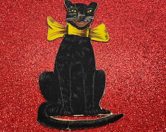 Vintage Black Cat Die-Cut Paper Halloween Card Valentine Card