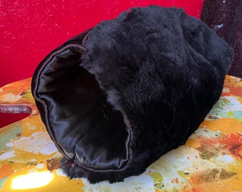 Echtpelz & Schwarzer Samt Vintage Muff Geldbörse
