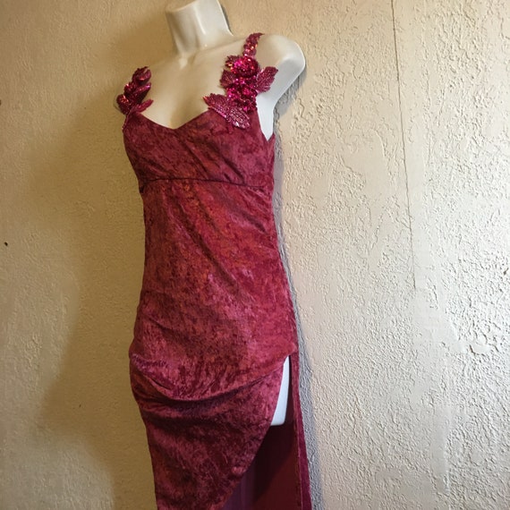 Vintage 1990s Unique Embellished Pink Stretch Vel… - image 1