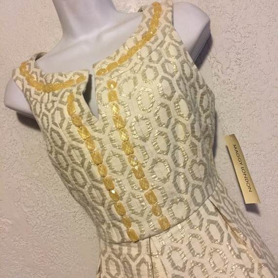Vintage Maggy London Gold Metallic Jacquard Jeweled Dress W Pockets NWT - Etsy Vintage Maggy London Gold Metallic Jacquard Jeweled Dress W Pockets NWT - Etsy