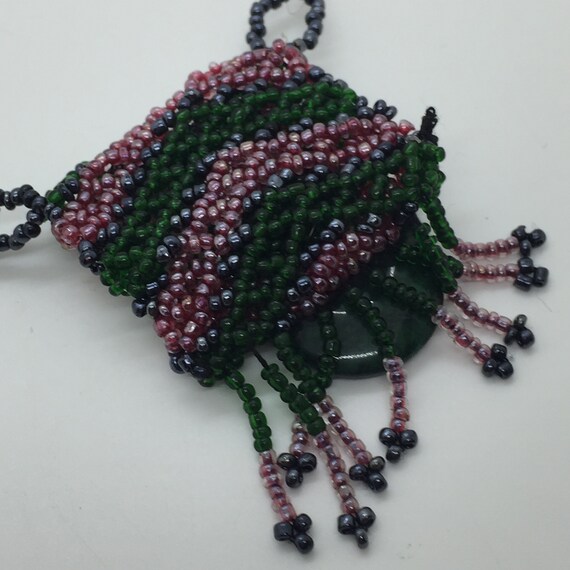 Vintage 1990s Pink & Green Seed Bead Amulet Pouch… - image 4