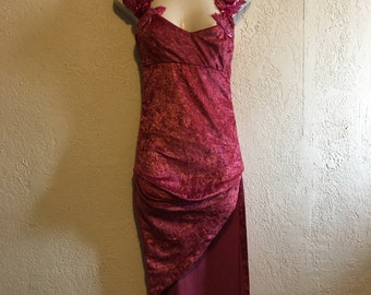 Vintage 1990s Unique Embellished Pink Stretch Velvet Stage Costume Party Dress
