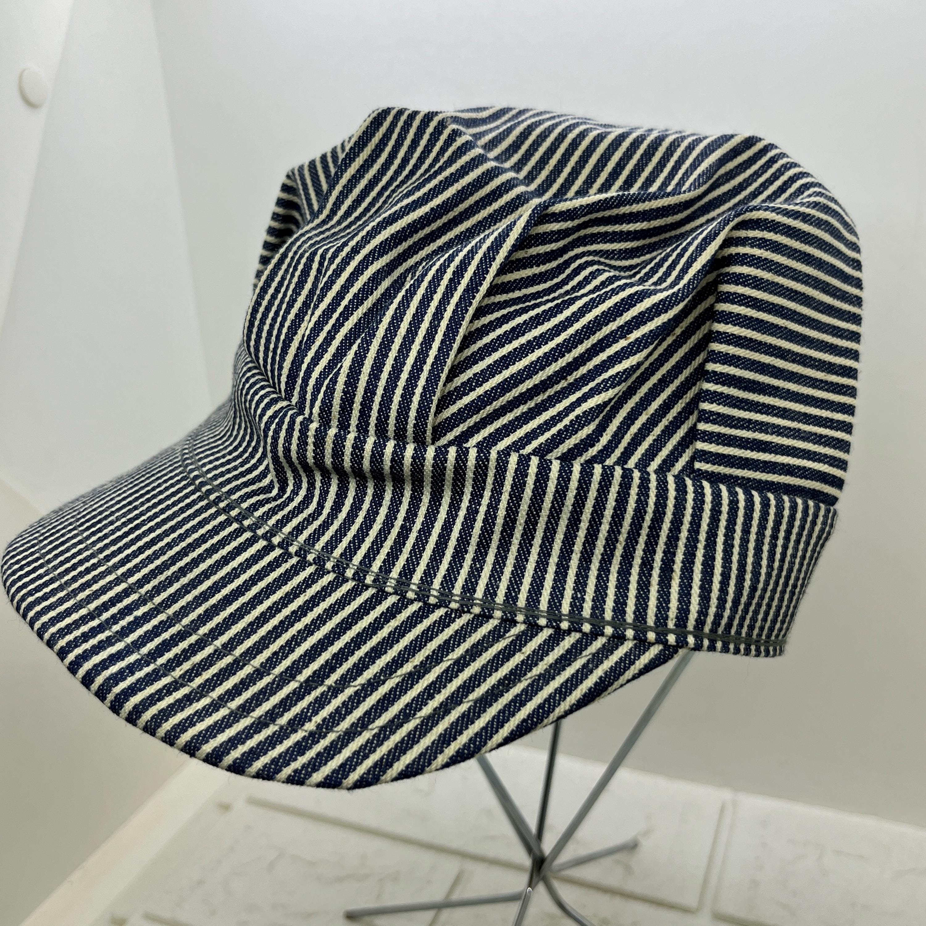 Cute Vintage Hickory Striped Train Conductor Cotton Mini Brim Cadet Hat Cap Engineer Cap Adult Adjustable Blue Hickory Stripe Workwear  main image 4