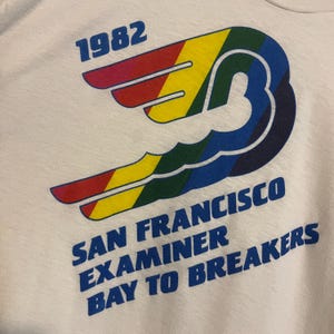 Vintage 1982 San Francisco Bay to Breakers Race Thin White T-Shirt Rainbow Logo