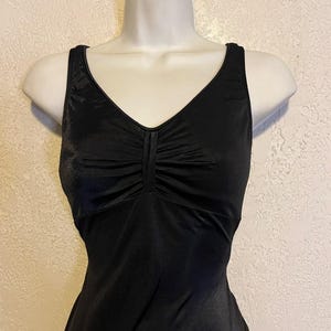 Vintage 70s Swimsuit Maxine of Hollywood Sleek Black w Gathered Bust Detail . Sz 14