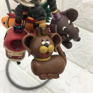 1990s Handmade Vintage Polymer Clay Anthropomorphic Character Keychains (6) Mushroom, Animals...