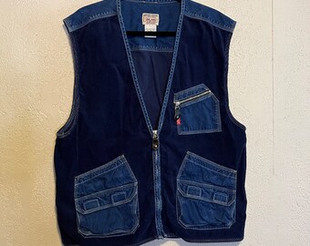 Vintage Corduroy & Denim Pocketed Vest by Used Jeans, XL