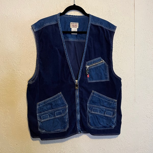 Vintage Corduroy & Denim Pocketed Vest by Used Jeans, XL