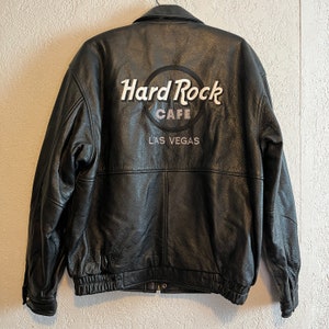 Hard Rock Cafe Las Vegas Vintage Chaqueta Bomber de Cuero Negro, M